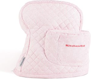 KitchenAid Fitted Tilt-Head Ticking Stripe Stand Mixer Cover with Storage Pocket, Quilted 100% Cotton, 14.4" x 18" x 10", Hibiscus Pink