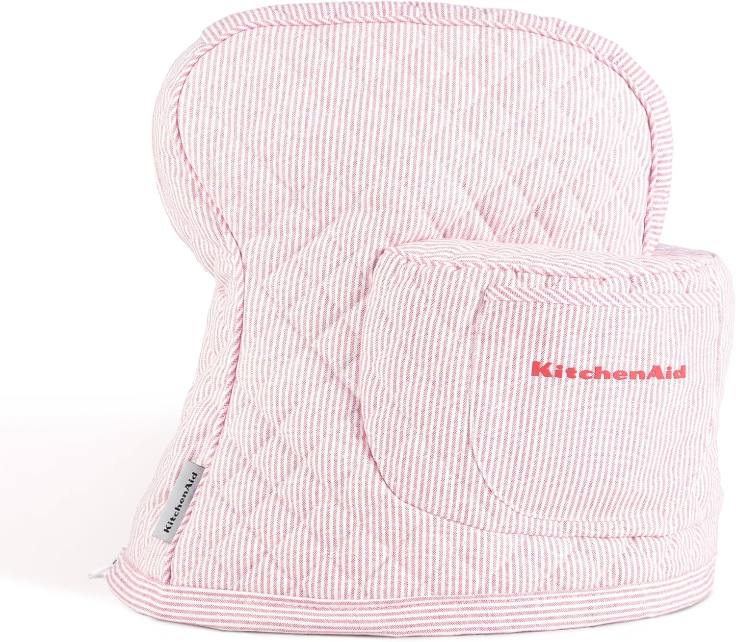KitchenAid Fitted Tilt-Head Ticking Stripe Stand Mixer Cover with Storage Pocket, Quilted 100% Cotton, 14.4" x 18" x 10", Hibiscus Pink 1 KitchenAid Fitted Tilt-Head Ticking Stripe Stand Mixer Cover with Storage Pocket, Quilted 100% Cotton, 14.4" x 18" x 10", Hibiscus Pink