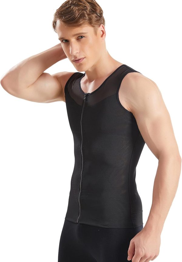 ⁦S SYMEFER Men Compression Vest Slimming Body Shaper Vest Double-Panel Compression Tummy Control Shapewear with Zipper⁩ - الصورة ⁦2⁩