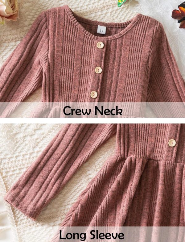 ⁦SEAUR Girls' Long Sleeve Dress Knit Striped Crew Neck Midi Dress A-Line Slim Waist Princess Dress⁩ - الصورة ⁦3⁩