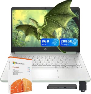 HP Stream 14" HD Laptop for Student & Business, Intel Processor N150, 8GB RAM, 288GB Storage(128GB UFS+160GB Docking Station Set), Intel Graphics, 1 Year Office 365, Copilot, Wi-Fi 6, Win 11 S, Green