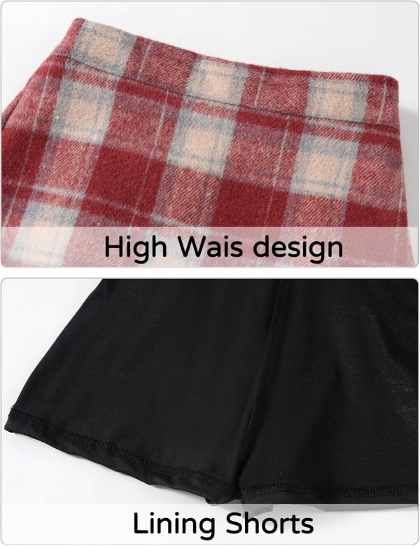 ⁦SEAUR Kids Girls Short Skirt Tweed Mini Skirt Elasticated Waist Plaid School Skorts A-line Elegant Skirt with Lining Shorts for Fall Winter 110-170⁩ - الصورة ⁦3⁩