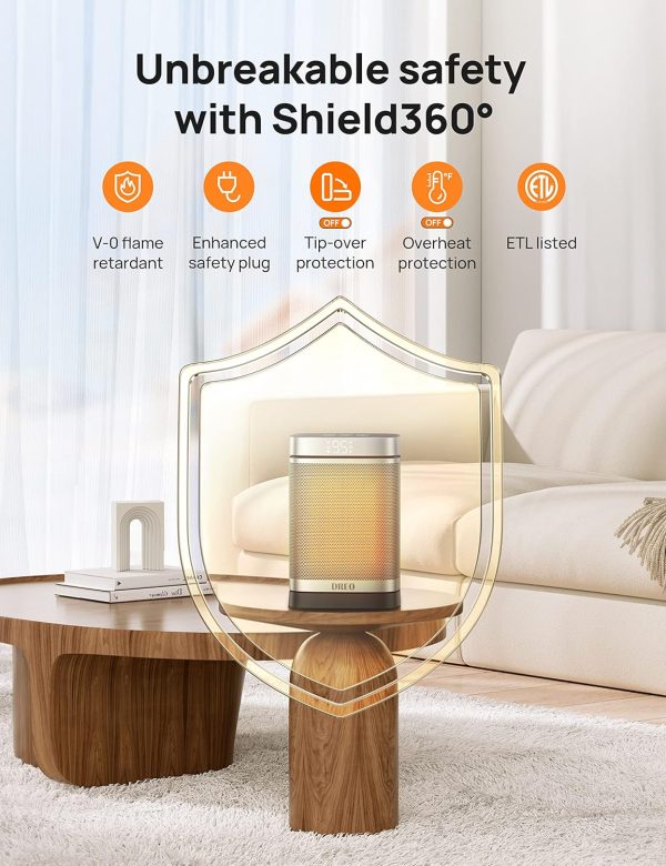 ⁦Dreo Space Heater, 3-Mode 3-Speed, 12H Timer, 70° Oscillation, Thermostat, Energy Efficient Electric Ceramic Heating, Overheating-, Tip-Over-Protection, Silent Fan Heater for Home Use⁩ - الصورة ⁦3⁩
