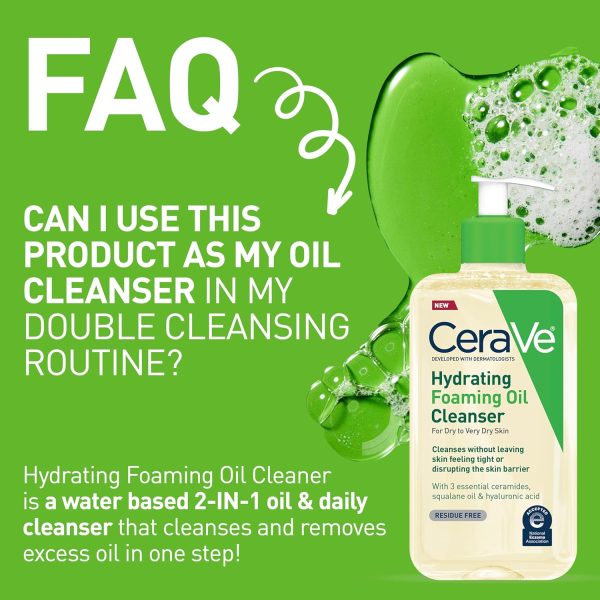⁦CeraVe Hydrating Foaming Oil Cleanser | Moisturizing Oil Cleanser for Face & Body | Squalane Oil + Hyaluronic Acid + Ceramides | For Dry to Very Dry Skin | Fragrance Free & Residue Free | 19 FL Oz⁩ - الصورة ⁦4⁩