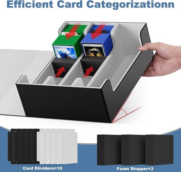 ⁦Deck Case for Trading Cards 1800+, Leather Magnetic Closure Trading Card Storage Box Protectors for YuGiOh, MTG, TCG, Sport Card, Magic Game Cards, 29 * 25 * 11Cm⁩ - الصورة ⁦3⁩