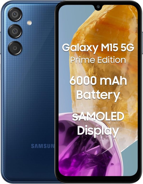Samsung Galaxy M15 5G Prime Edition (Blue Topaz,4GB RAM,128GB Storage) | Super AMOLED Display| 50MP Triple Cam| 6000mAh Battery| MediaTek Dimensity 6100+ | 4 Gen. OS Upgrade & 5 Year Security Update