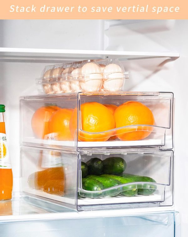⁦2 Pack Fridge Organizer Bins, Clear Stackable Refrigerator Drawers Pull Out, Reusable Food Storage Containers for Kitchen, Freezer, Pantry, Office, Closet, Large Food Fruit&Vegetable Storage as ​Gift⁩ - الصورة ⁦6⁩