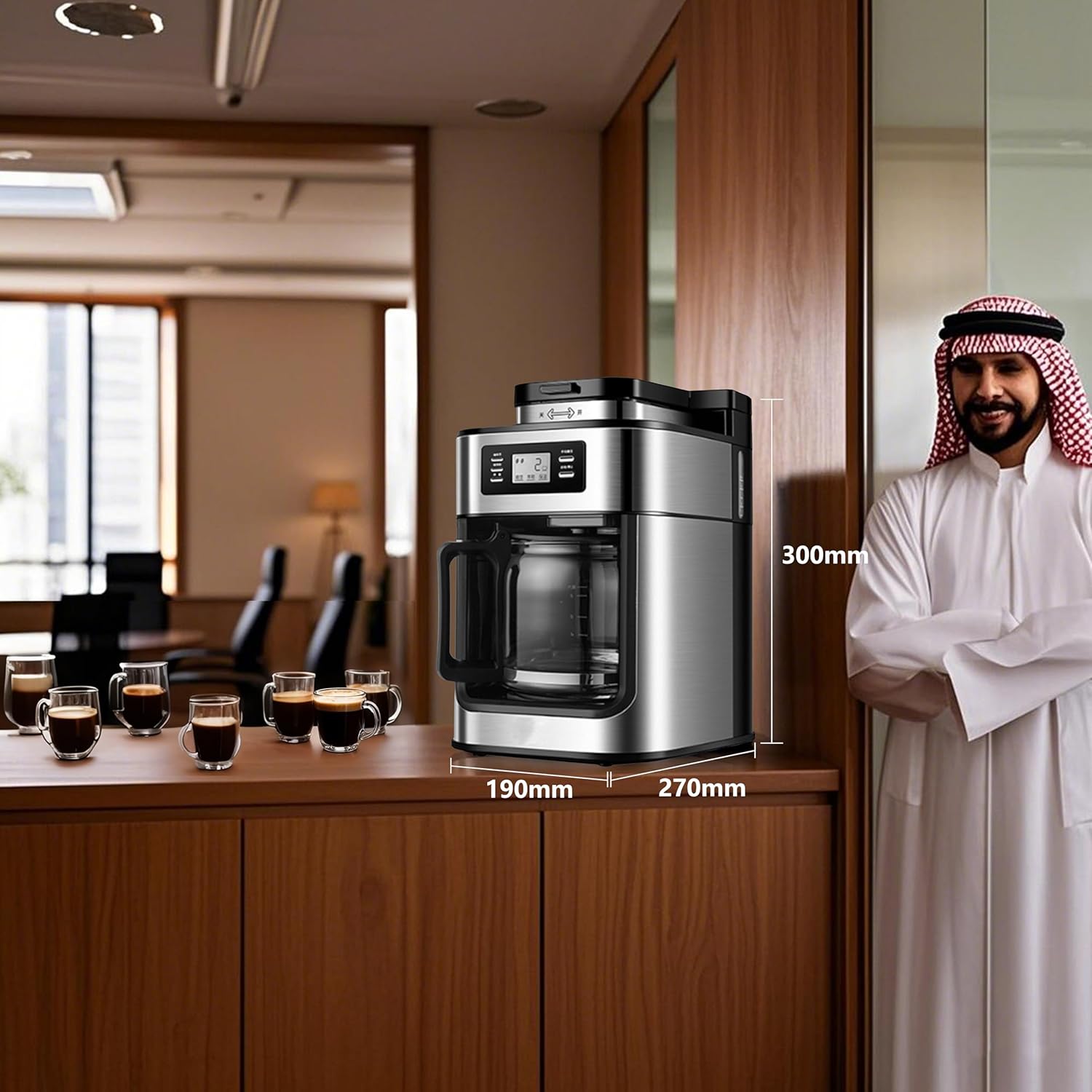 Jeewoon Filter Coffee Machine, Coffee Maker, اله قهوه امريكيه, Drip Coffee Machine With Grinder, 10 Cup, 1050 W, 1 L, With Anti Drip, Auto Shut, Boil Dry Protection, Smart Display 2 Jeewoon Filter Coffee Machine, Coffee Maker, اله قهوه امريكيه, Drip Coffee Machine With Grinder, 10 Cup, 1050 W, 1 L, With Anti Drip, Auto Shut, Boil Dry Protection, Smart Display - الصورة 2