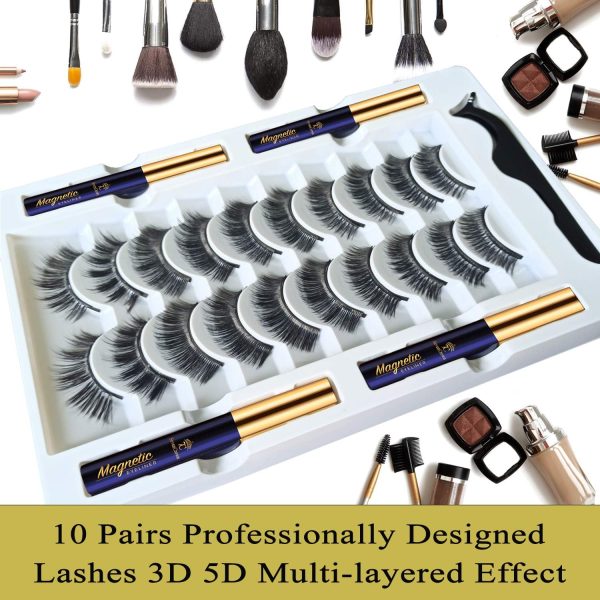⁦7C SevenCrown 3D Magnetic Eyelashes -10 Pairs High Volume Magnetic Lashes Natural Looking with 4 Tubes of Magnetic Eyeliner - Lightweight,Long Lasting,Reusable Faux Mink Lashes Easy to Apply⁩ - الصورة ⁦3⁩