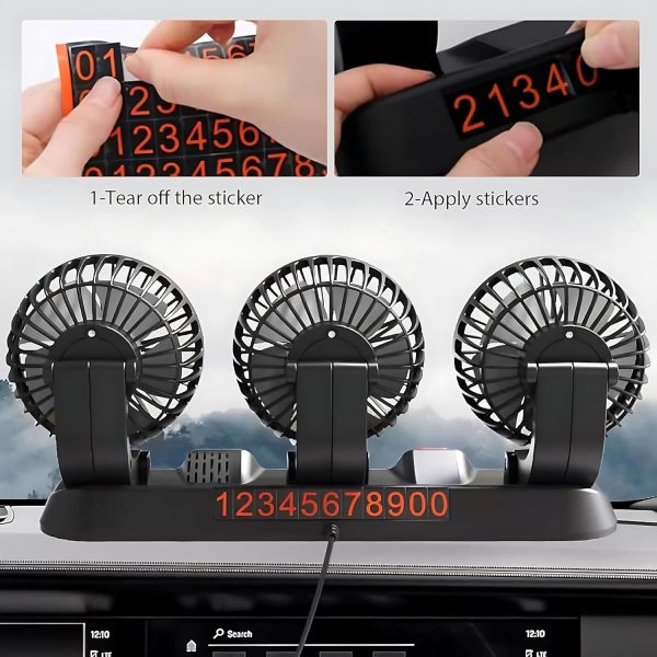 ⁦5V USB Three-Headed Car Fan – 360° Rotatable Auto Cooling Fan for Back Seat, Truck, Van, SUV, RV, Boat, Caravan – Quiet, Powerful Airflow (Black)⁩ - الصورة ⁦8⁩