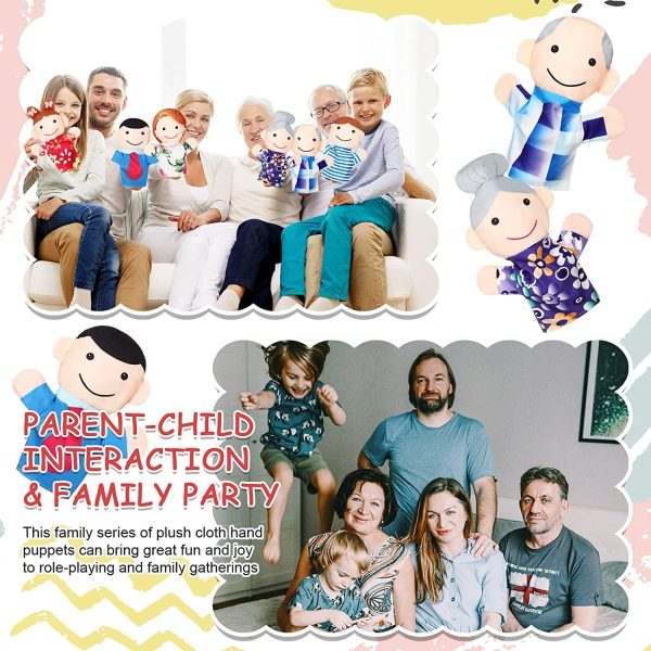 ⁦XICEN 6 Pcs Family Style Hand Puppets Soft Plush Puppets Family Members Hand Puppets Cute Toys for Teachers Parents Shows Story Time Playtime Schools, Grandparents, Mom, Dad, Brother, Sister⁩ - الصورة ⁦7⁩