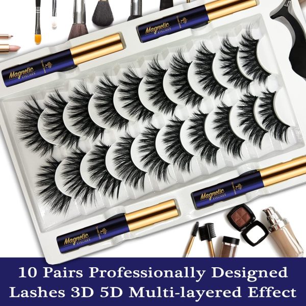 ⁦7C SevenCrown Magnetic Eyelashes with Eyeliner, Cat-Eye Magnetic Lashes Kit with Applicator,Most Natural Looking,Reusable Fake Eye Lash, Strongest Waterproof Liquid Liner,Cruelty-Free. 10 Pairs⁩ - الصورة ⁦2⁩