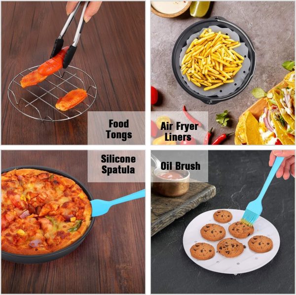 ⁦XICEN 8 Inch XL Air Fryer Accessories, 19 Pcs Deep Fryer Accessories with Recipe Cookbook for Growise Phillips Cozyna Fits All 4.2QT - 5.8QT Air Fryer⁩ - الصورة ⁦5⁩