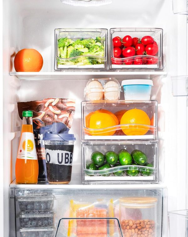 ⁦2 Pack Fridge Organizer Bins, Clear Stackable Refrigerator Drawers Pull Out, Reusable Food Storage Containers for Kitchen, Freezer, Pantry, Office, Closet, Large Food Fruit&Vegetable Storage as ​Gift⁩ - الصورة ⁦7⁩