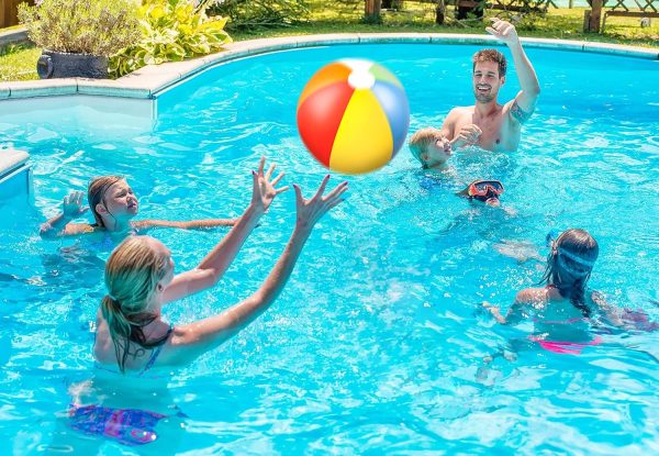 ⁦YelaJoy Inflatable Pool Floats Kids, 4 Pcs Fruit Swim Tubes Rings and 3 Pcs 12" Beach Balls, Pool Floaties Summer Hawaiian Beach Toys Swimming Luau Party Floats for Kids Adults Water Fun⁩ - الصورة ⁦7⁩