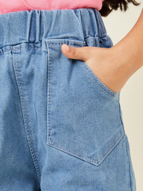 ⁦Styli Girls Pocket Detail Paperbag Waist Jeans⁩ - الصورة ⁦3⁩