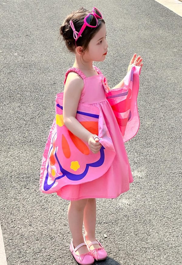 ⁦LIKPOJA Girls Summer Dresses Butterfly Floral Rainbow Casual Dress Cotton Shirt Short Sleeve Dress for Kids Age 2-6 Years Old⁩ - الصورة ⁦3⁩