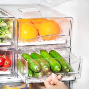 2 Pack Fridge Organizer Bins, Clear Stackable Refrigerator Drawers Pull Out, Reusable Food Storage Containers for Kitchen, Freezer, Pantry, Office, Closet, Large Food Fruit&Vegetable Storage as ​Gift