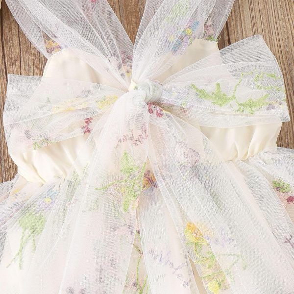 ⁦Azonee Dress Floral Lace Romper Set with Flower Headband, Embroidery Sleeveless Tulle Tutu Princess Back Bowknot Jumpsuit Toddler Kids Summer Clothes for Baby Girls 1st Birthday Party Outfit 90cm⁩ - الصورة ⁦5⁩