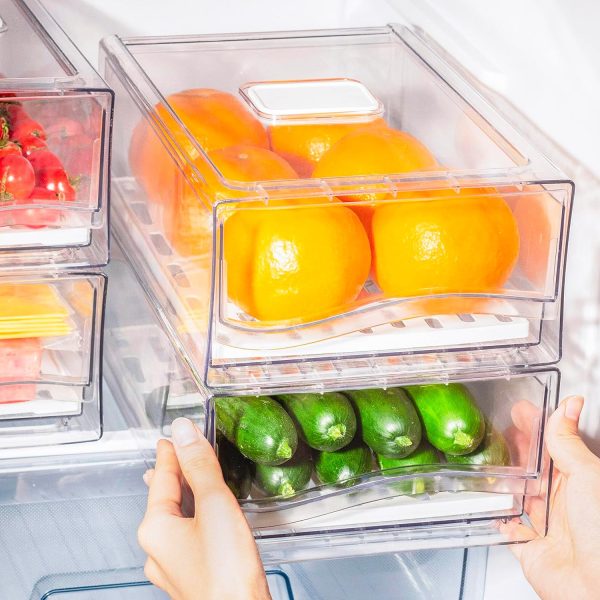 ⁦2 Pack Fridge Organizer Bins, Clear Stackable Refrigerator Drawers Pull Out, Reusable Food Storage Containers for Kitchen, Freezer, Pantry, Office, Closet, Large Food Fruit&Vegetable Storage as ​Gift⁩ - الصورة ⁦8⁩