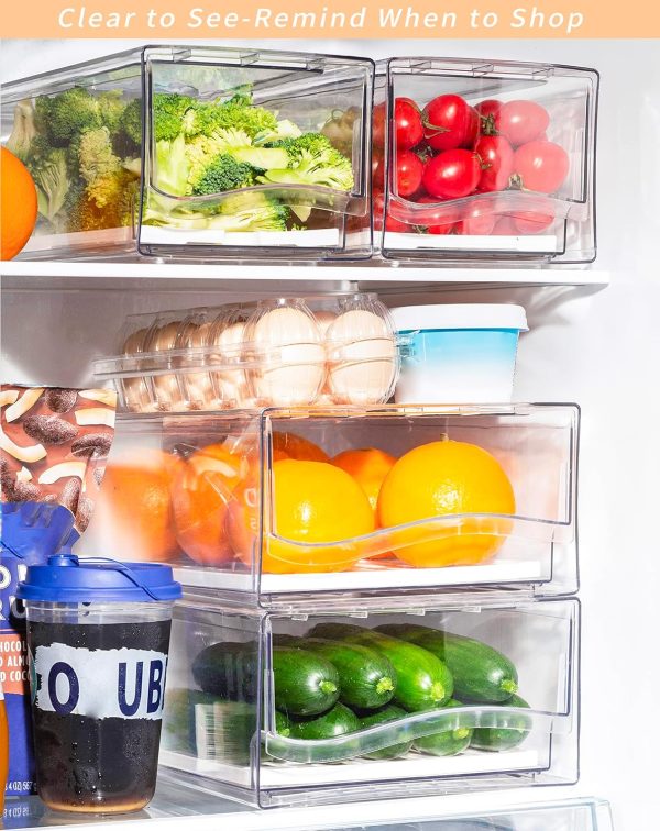 ⁦2 Pack Fridge Organizer Bins, Clear Stackable Refrigerator Drawers Pull Out, Reusable Food Storage Containers for Kitchen, Freezer, Pantry, Office, Closet, Large Food Fruit&Vegetable Storage as ​Gift⁩ - الصورة ⁦3⁩