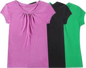 Bienzoe Girls School Uniform Tshirt: Kids Solid Color Tops 3pcs Pack