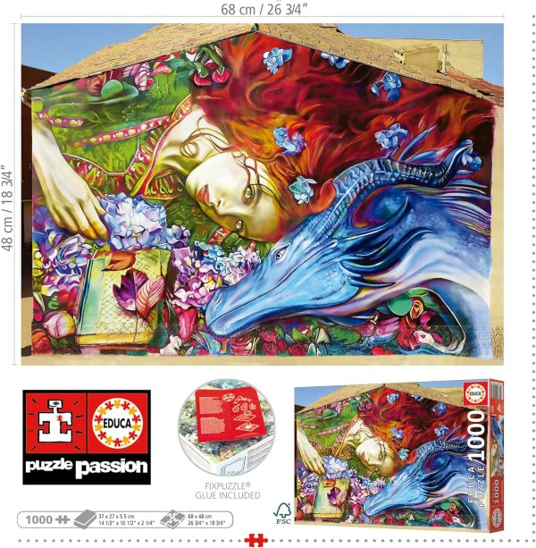⁦Educa - Street Art by Lily Brick - Sant Jordi - 1000 Piece Jigsaw Puzzle - Puzzle Glue Included - Completed Image Measures 26.77" x 18.9" - Ages 14+ (19926)⁩ - الصورة ⁦3⁩