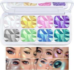 Tazweeq 8 Colors Face Highlighter, Diamond Glitter iluminadores, Makeup Palette, Intense-Color Chameleon Eyeshadow Rainbow Shimmer, Highlighter Metallic Contour Bronzer Palette
