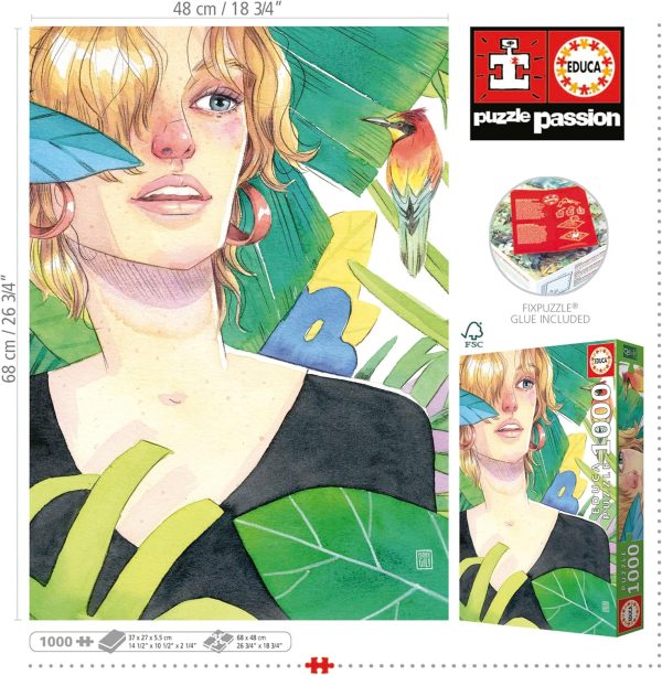 ⁦Educa - Tropical, Esther Gili | 1000 piece puzzle. Measurement: 48 x 68 cm. Fix Puzzle glue included. +14 Years (19571)⁩ - الصورة ⁦3⁩