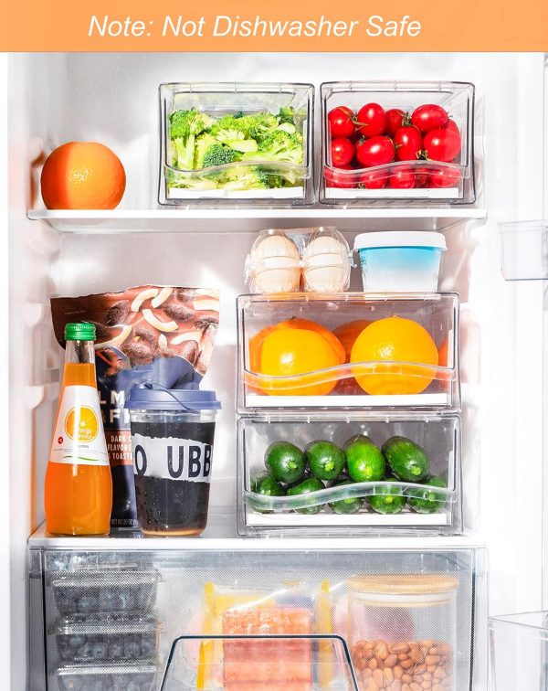 ⁦2 Pack Fridge Organizer Bins, Clear Stackable Refrigerator Drawers Pull Out, Reusable Food Storage Containers for Kitchen, Freezer, Pantry, Office, Closet, Large Food Fruit&Vegetable Storage as ​Gift⁩ - الصورة ⁦2⁩