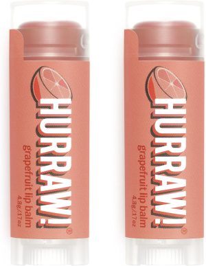 Hurraw! Grapefruit Lip Balm, 2 Pack: Organic, Certified Vegan, Cruelty and Gluten Free. Non-GMO, 100% Natural Ingredients. Bee, Shea, Soy and Palm Free. Made in USA