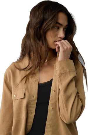 AMERICAN EAGLE Womens Weekend Vibes Long-Sleeve Button-Up Shirt