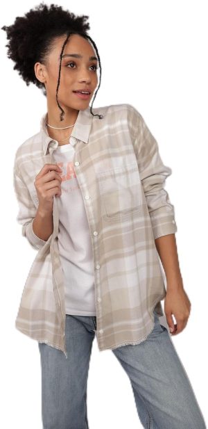 American Eagle Women Plaid Button-Up Shirt