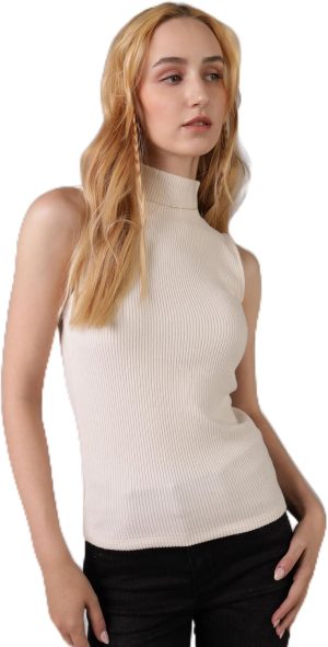 American Eagle Women's Ribbed Mock Neck Tank Top M Cream