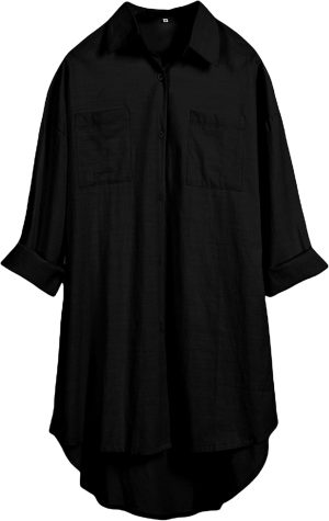 Bianstore Women's Oversized Linen Shirts Blouses Tops Long Sleeve High Low Button Up Shirts