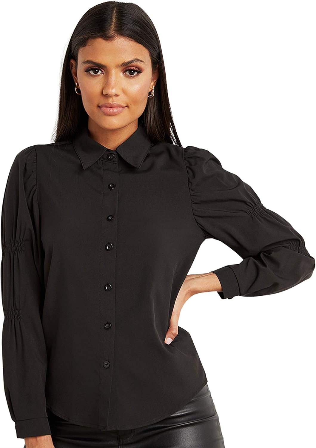 Button Through Puff Sleeves Shirt For Women Black Closet by Styli 1 Button Through Puff Sleeves Shirt For Women Black Closet by Styli