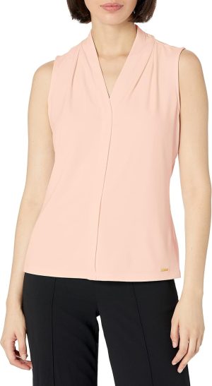 Calvin Klein womens Calvin Klein Women's Solid V-neck Cami Blouse