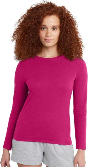 Hanes Women's Originals Long Sleeve Cotton T-Shirt, Lightweight Crewneck Tee, Modern Fit