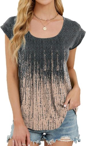 PICKLION Women's Short Sleeve Tops Summer Round Neck Blouse T Shirts for Women Ladies Casual Loose Fit Shirts Blouses