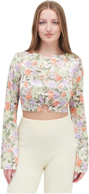 River Island Women Boat Neck Long Sleeve Floral Print Blouse Top 6 (S) Green