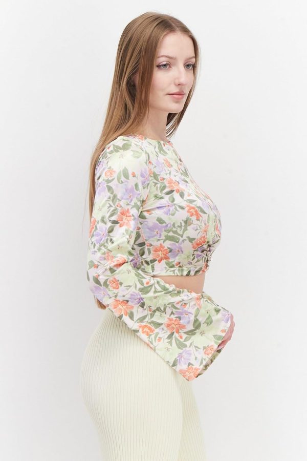 ⁦River Island Women Boat Neck Long Sleeve Floral Print Blouse Top 6 (S) Green⁩ - الصورة ⁦2⁩