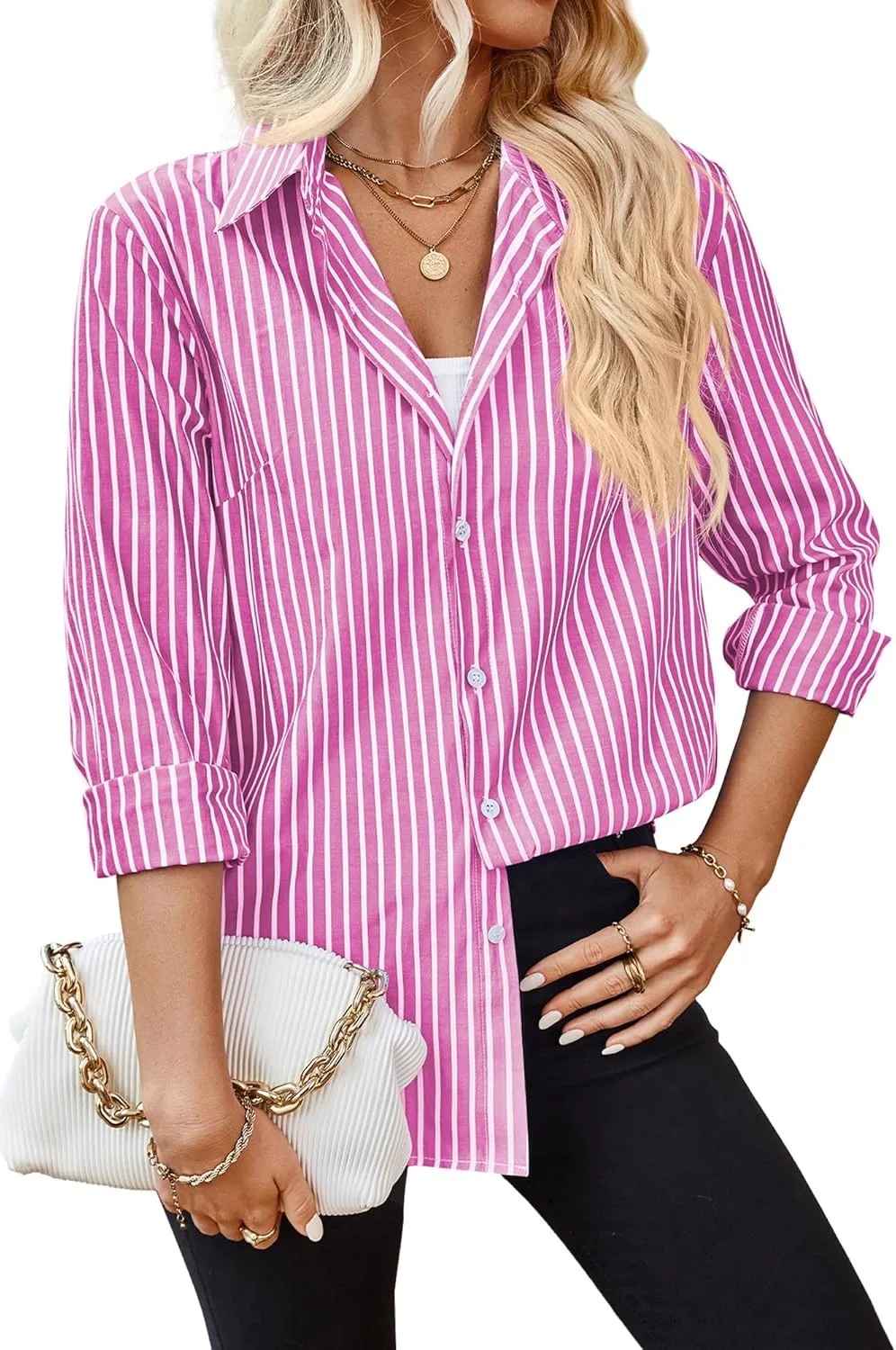 SEAUR Striped Button Down Shirts for Women Long Sleeve Casual jpg