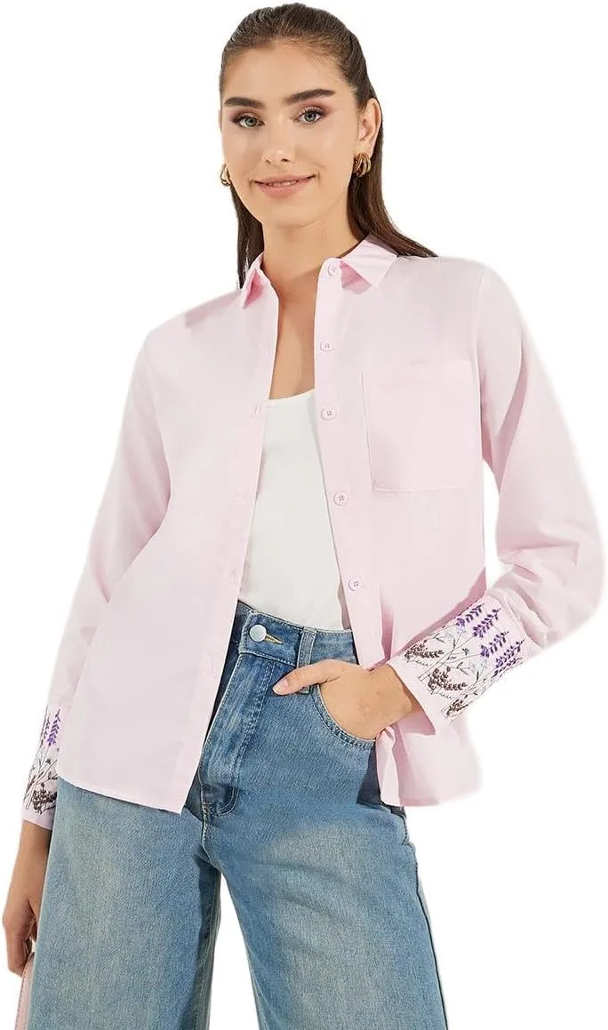 Styli Women 7008698647 Embroidery Detail Cuffed Long Sleeve Shirt jpg