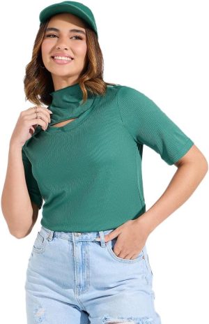 Styli Women 7008883213 Rib Cut-Out Detail Knit Top