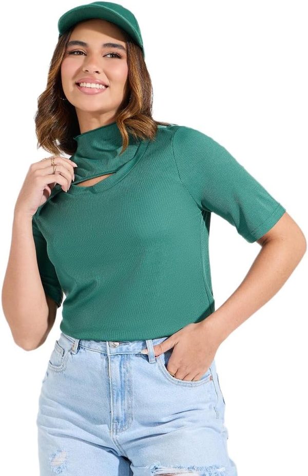 Styli Women 7008883213 Rib Cut-Out Detail Knit Top