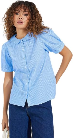 Styli Women Gingham Relaxed Fit Shirt With Puff Sleeves
