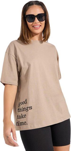Styli Women Oversized Slogan Print Longline T-Shirt