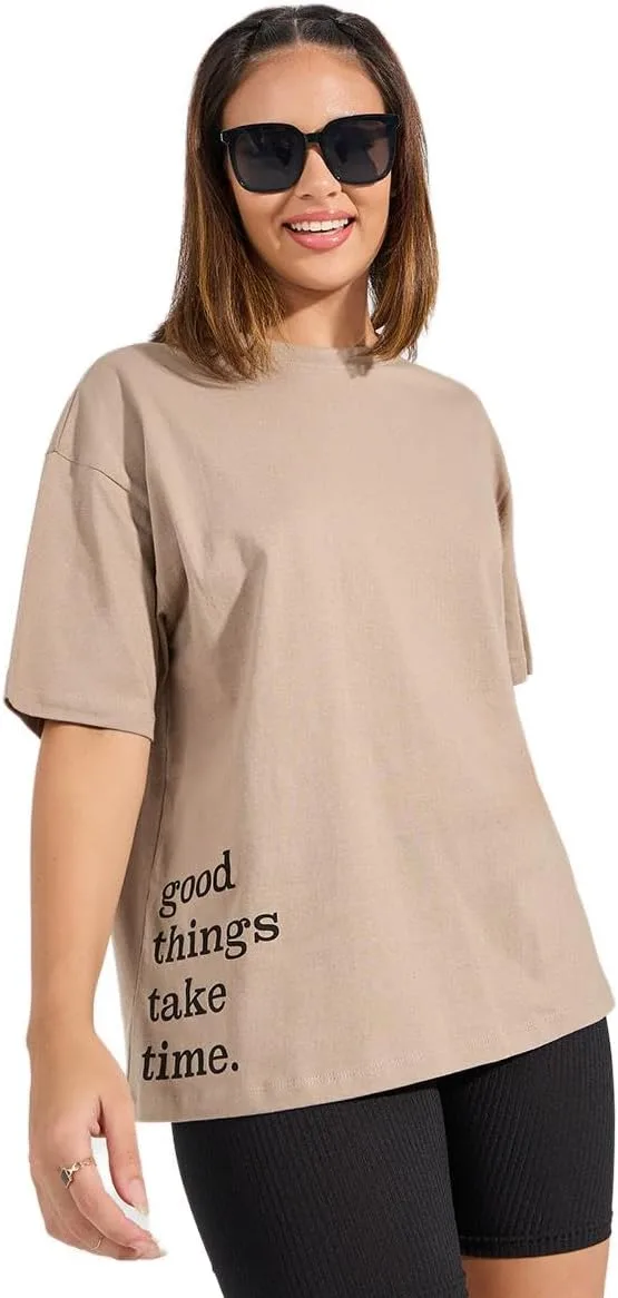 Styli Women Oversized Slogan Print Longline T Shirt jpg