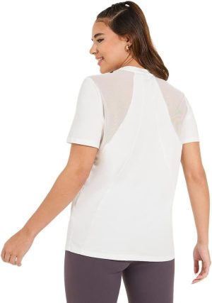 Styli Women Solid Mesh & Seam Detail Short Sleeves Top