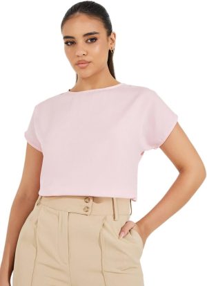Styli Women Solid Round Neck Extended Sleeve Top